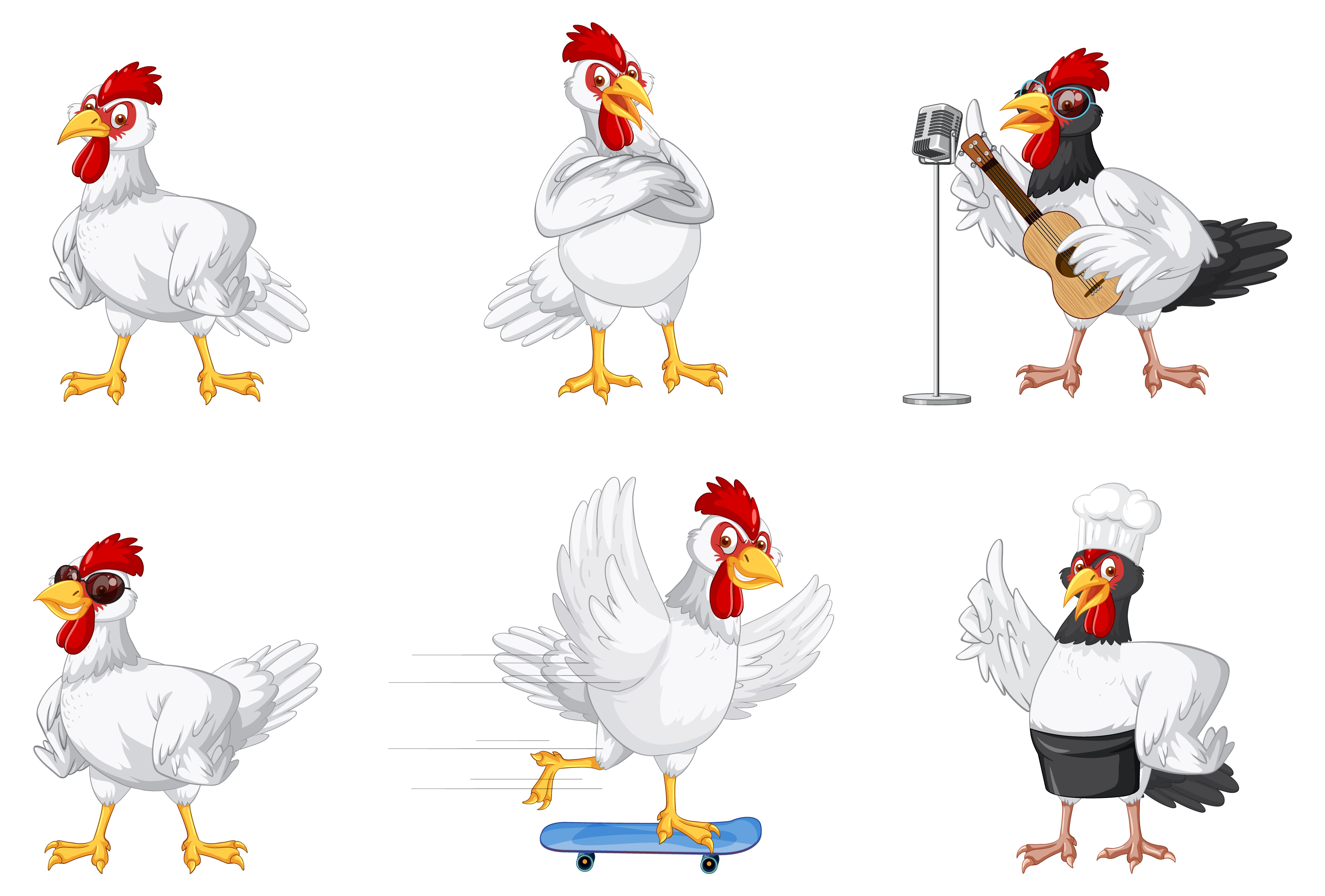 Cartoon chickens on a farm